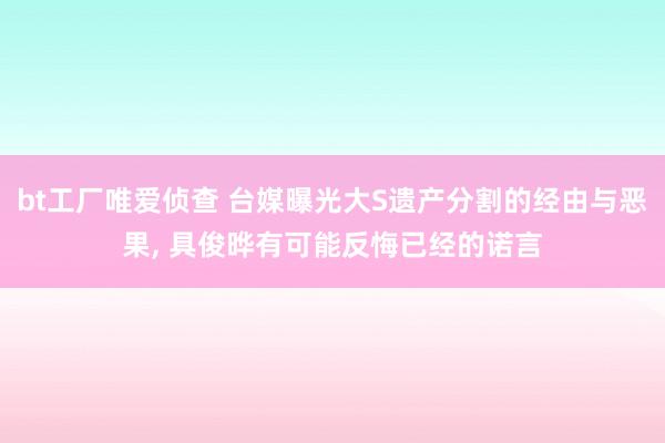 bt工厂唯爱侦查 台媒曝光大S遗产分割的经由与恶果， 具俊晔有可能反悔已经的诺言
